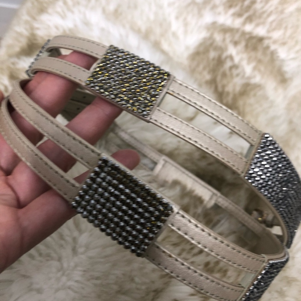Swarovski crystals on leather belt
